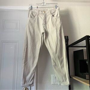 PROSPECTIVE FLOW mens off white beige cotton twill slim tapered leg denim canvas
